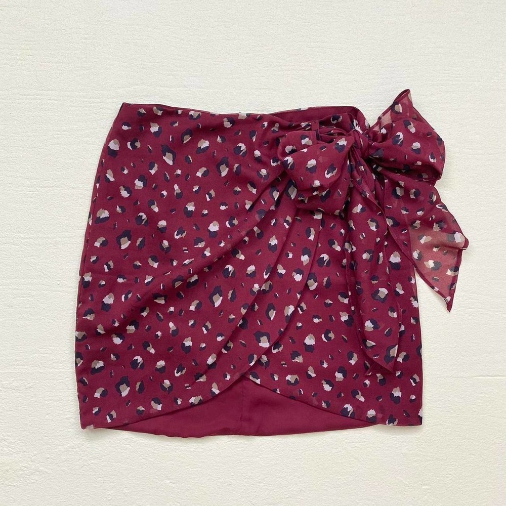 Bardot Burgundy Printed Mini Skirt with Side Bow